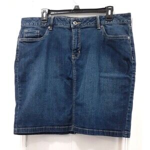 Sonoma Jean Mini Skirt Womens SZ 16 Blue Denim Med Wash Pockets Comfort Cotton
